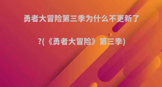 勇者大冒险第三季为什么不更新了?(《勇者大冒险》第三季)