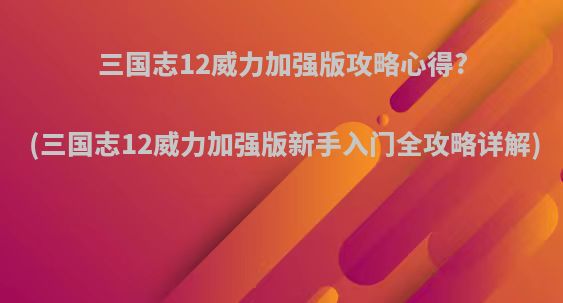 三国志12威力加强版攻略心得?(三国志12威力加强版新手入门全攻略详解)