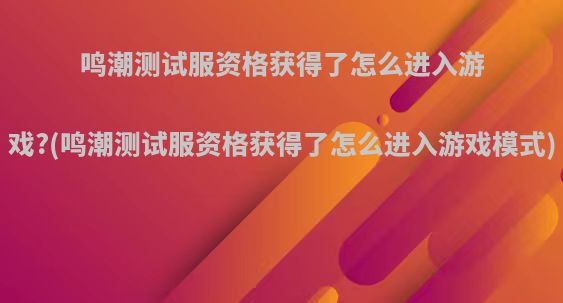鸣潮测试服资格获得了怎么进入游戏?(鸣潮测试服资格获得了怎么进入游戏模式)