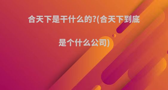 合天下是干什么的?(合天下到底是个什么公司)