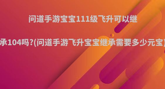 问道手游宝宝111级飞升可以继承104吗?(问道手游飞升宝宝继承需要多少元宝)