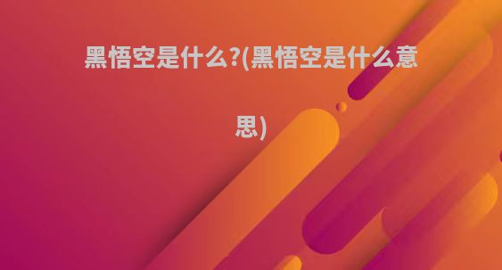 黑悟空是什么?(黑悟空是什么意思)